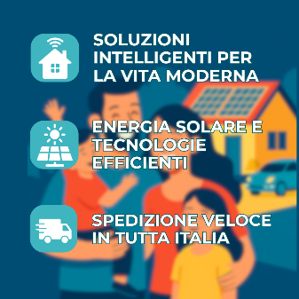 Famiglia davanti casa con pannelli solari, soluzioni domotiche, energia solare ed efficienza