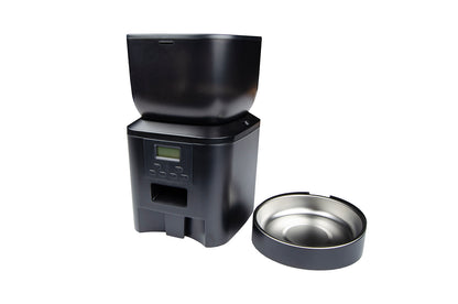 Dispenser intelligente per cibo animali Myers PFD A4 nero con ciotola in acciaio inox