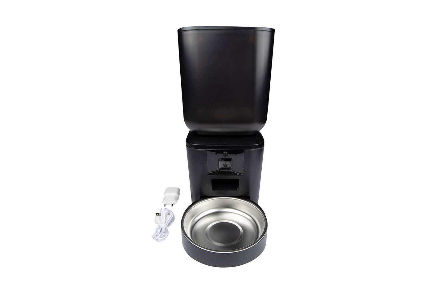 Smart pet feeder Myers PFD-C7 nero con ciotola in acciaio e alimentatore, distributore cibo automatizzato