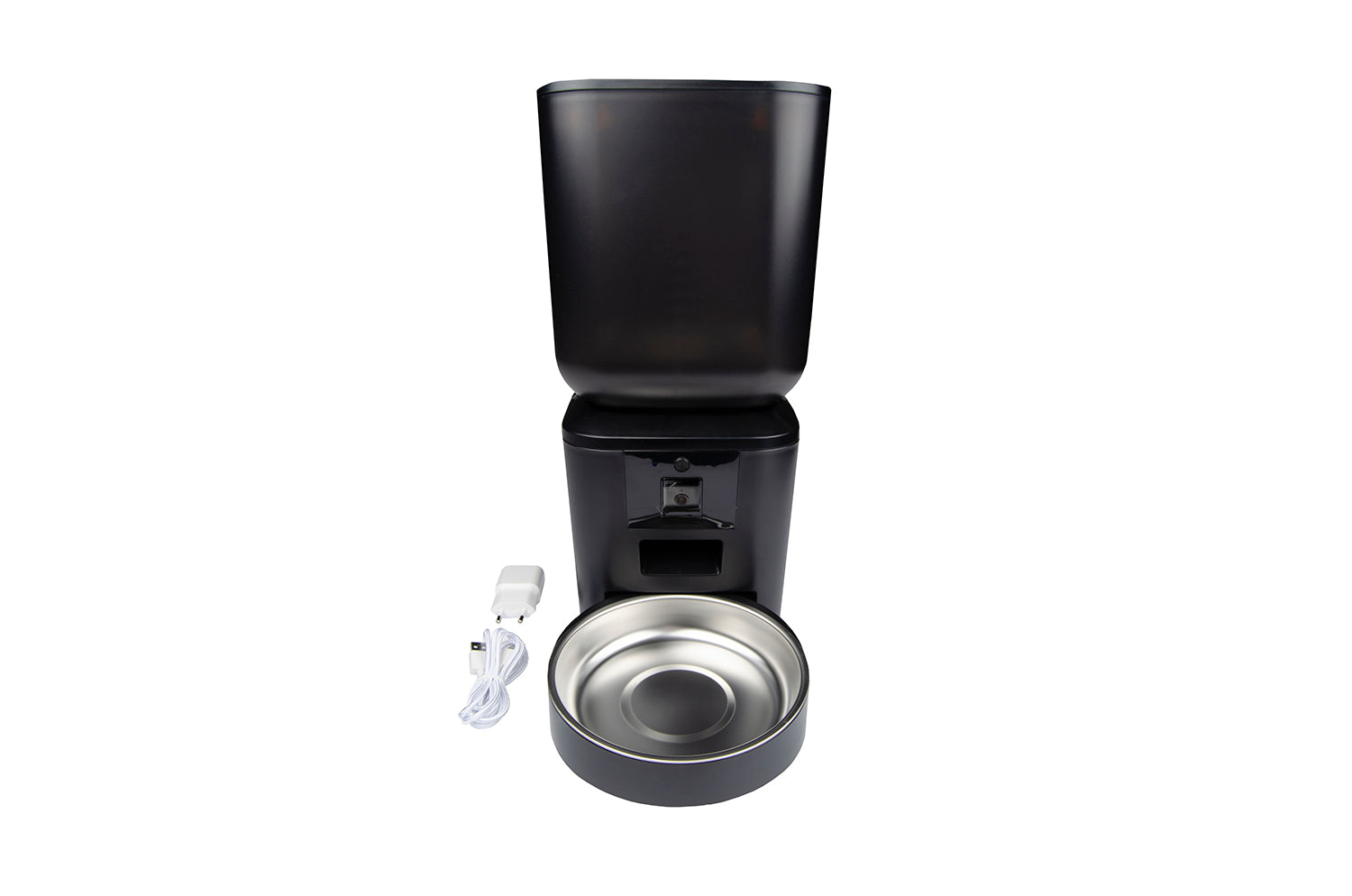 Smart pet feeder Myers PFD-C7 nero con ciotola in acciaio e alimentatore, distributore cibo automatizzato