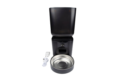 Smart pet feeder Myers PFD-C7 nero con ciotola in acciaio e alimentatore, distributore cibo automatizzato