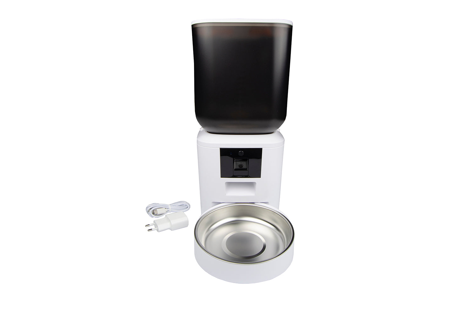 Smart pet feeder Myers PFD-C7 bianco con ciotola in acciaio inox e cavo di alimentazione USB