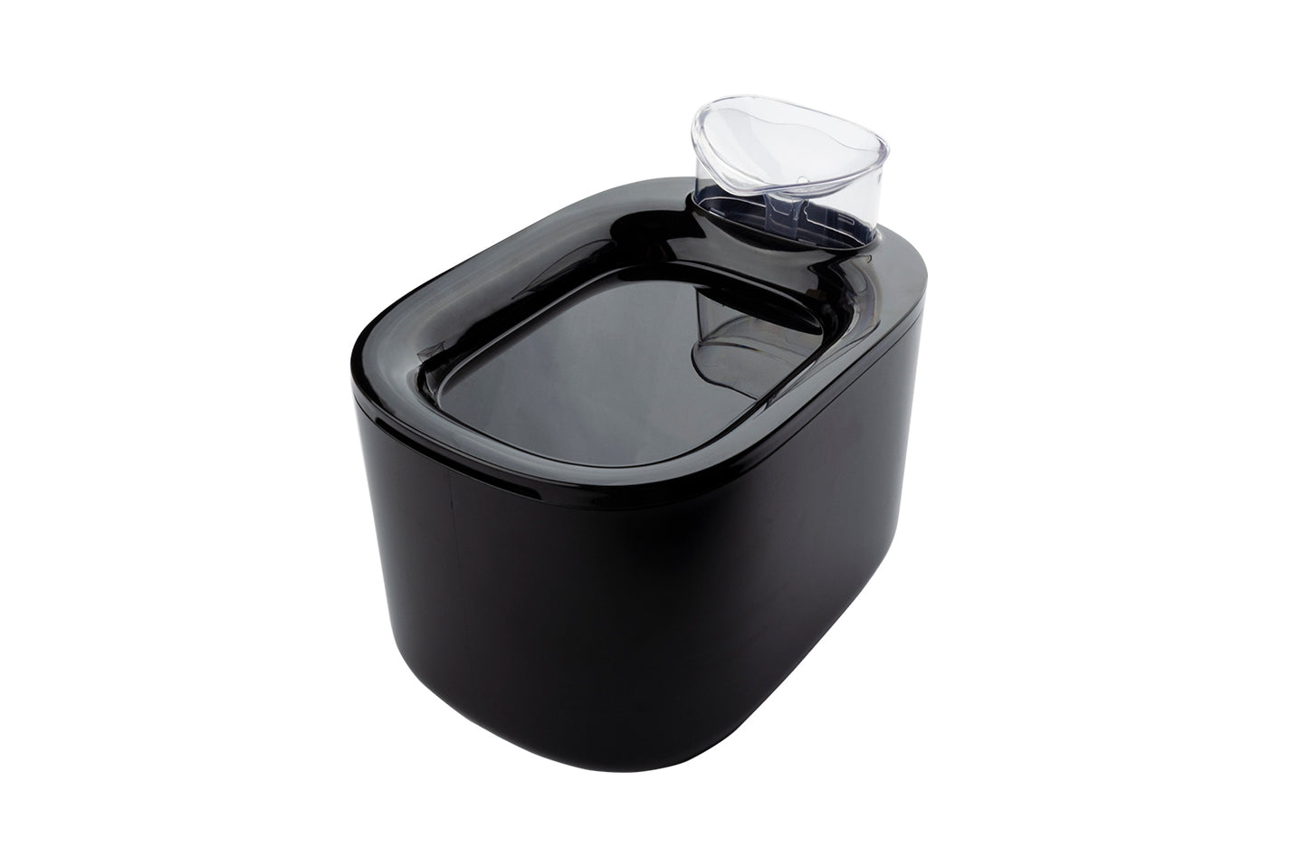Fontana per animali nera con serbatoio d'acqua trasparente, design moderno e funzionale